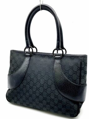 Gucci Black GG Canvas Shoulder Bag with Leather Trim